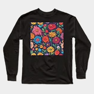 Vibrant Cartoon Flower Garden Long Sleeve T-Shirt